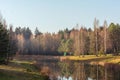Autumn forest lake abandoned in Belarus Minsk
