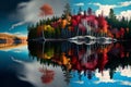 Autumn forest on the lake. Colorful autumn landscape. Mirror reflection Royalty Free Stock Photo