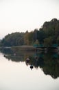 Autumn forest leke with reflection in Poland Royalty Free Stock Photo