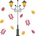 Autumn forest maple leaf in september season, vector illustration of fall autumn lantern old Royalty Free Stock Photo