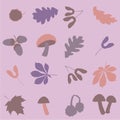 Autumn forest maple leaves chestnut mushrooms acorns attractive cute fashion seamless sunny purple pink autumn low poly