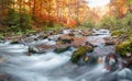 Autumn forest, mountain stream. Beautiful , rocks covered with moss. river rapids and waterfalls. Carpathian. Royalty Free Stock Photo