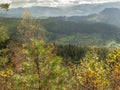 Autumn. Forest, mountains and village. Royalty Free Stock Photo