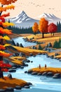 autumn in the forest, park, river stream, fall leaves color on the background of mountains Royalty Free Stock Photo