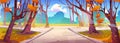 Autumn forest park road street cartoon landscape Royalty Free Stock Photo