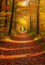 Autumn Forest Path Sunlight Golden Leaves Royalty Free Stock Photo