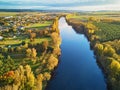 Autumn forest and river Vienne near medieval castle of Les Ormes, France Royalty Free Stock Photo