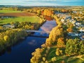 Autumn forest and river Vienne near medieval castle of Les Ormes, France Royalty Free Stock Photo