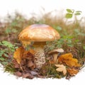Autumn forest scene Leccinum versipelle mushroom, edible orange birch bolete Royalty Free Stock Photo