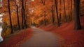 autumn in the forest A scenic nature landscape of path near lake in autumn. The path is narrow and winding, Royalty Free Stock Photo