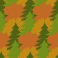 Autumn forest seamless pattern, dense forest of autumn trees, vector