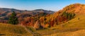 Autumn forest trees in the mountains panorama trees in the mountains Meadow with haystack Royalty Free Stock Photo