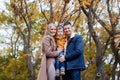 Autumn forest walk with the son family Royalty Free Stock Photo