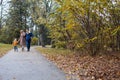 Autumn forest walk with the son family Royalty Free Stock Photo