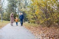 Autumn forest walk with the son family Royalty Free Stock Photo