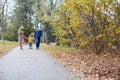 Autumn forest walk with the son family Royalty Free Stock Photo