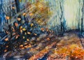 Autumn forest watercolors painted.