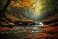 Autumn forest waterfall. Colorful autumn forest with a waterfall.