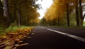 Autumn forest, yellow leaves, tranquil rural road ,generative AI
