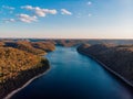 Autumn forests bridge and river overlook by drone DJI mavic mini