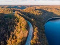 Autumn forests highway and river overlook by drone DJI mavic mini