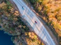 Autumn forests highway and river overlook by drone DJI mavic mini