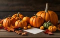 Thanksgiving mockup with yellow pumpkin. Halloween, fall minimal composition