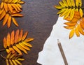 Autumn frame with leaves and old paper