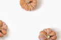 Autumn frame made of orange pumpkins  on white table background. Fall, Halloween and Thanksgiving concept Royalty Free Stock Photo