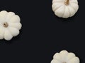 Autumn frame made of white pumpkins isolated on black background. Fall, Halloween and Thanksgiving concept. Modern