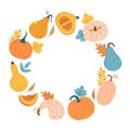 Autumn frame with pumpkin of various shapes Royalty Free Stock Photo