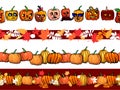 Autumn frame seamless pattern border template with pumpkins and fall leaves set Royalty Free Stock Photo