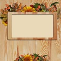 autumn frame on wooden background