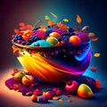 Autumn fruits in a bowl on a dark background. 3d rendering AI Generated Royalty Free Stock Photo