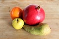 Autumn fruits: pomegranate, persimmon, quince, pear