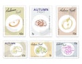 Post Stamps Set of Autumn Fruits with Paper Cut Art