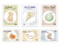 Post Stamps Set of Autumn Fruits with Paper Cut Art