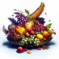 Autumn fruits and vegetables in a basket on a white background. AI Generated Royalty Free Stock Photo