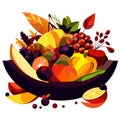 Autumn fruits and vegetables in a bowl. Vector illustration on a white background. AI generated Royalty Free Stock Photo