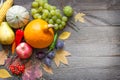 Autumn fruits and vegetables Still life on old wooden boards Royalty Free Stock Photo