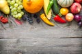 Autumn fruits and vegetables Still life on old wooden boards Royalty Free Stock Photo