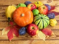 Autumn fruits and vegetables. Thanksgiving background concept. Royalty Free Stock Photo
