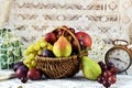 Autumn fruits in vicker basket Royalty Free Stock Photo