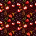 Wallpaper with apples on the branches. beautiful botanical pattern. seamless vector pattern Royalty Free Stock Photo