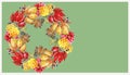 Autumn garland on a green background, watercolor,pattern