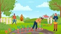 Autumn gathering. People collecting harvest, man picking carrot and beetroot, woman holding basket with vegetables Royalty Free Stock Photo