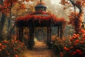 Autumn gazebo entwined with vibrant flowers Royalty Free Stock Photo