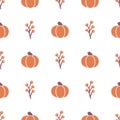 Autumn Geometric Pumpkins and Berries Seamless Pattern Background Royalty Free Stock Photo