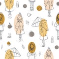 Autumn girls. Vector  pattern Royalty Free Stock Photo