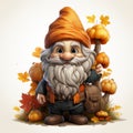 Autumn gnome isolated on white background, created with generative AI